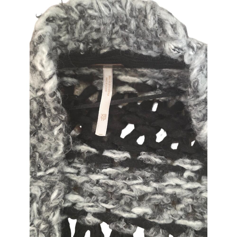 Free People Wanderer Cardigan XS Black White Chunky Knit Wool Sweater Oversized - Picture 7 of 10